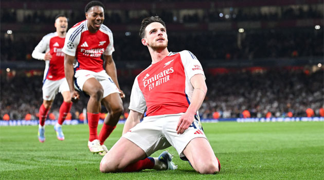 Arsenal 3-0 Real Madrid. Două goluri antologice ale lui Declan Rice decid manșa tur a sfertului de Champions League Goluri fabuloase marcate de Declan Rice din lovituri libere în Arsenal - Real Madrid 3-0