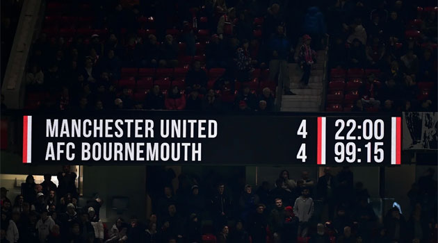 Manchester United – Bournemouth 4-4. Amorim transformă Teatrul viselor într-un parc de distracții Tabela de pe Old Trafford aproape de finalul meciului Manchester United - Bournemouth 4-4
